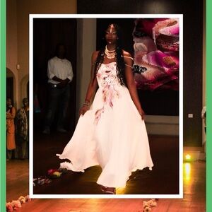 Formal Beige and Pink peacock Gown